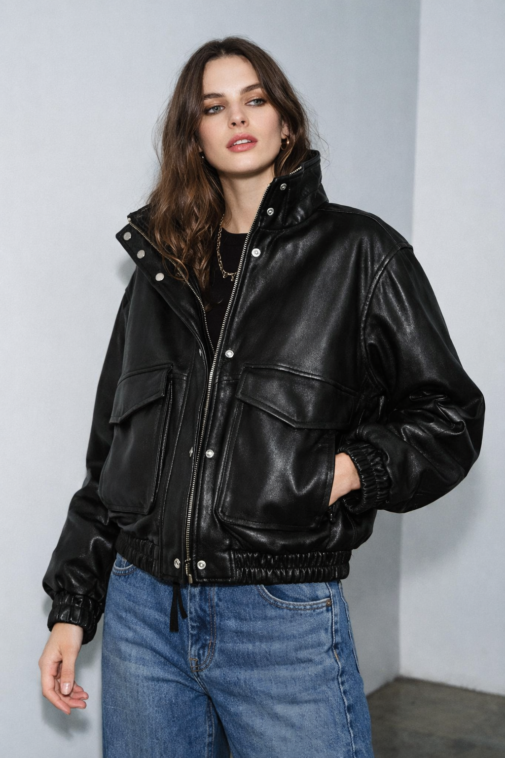 Raven Oversized Leather Bomber Jacket